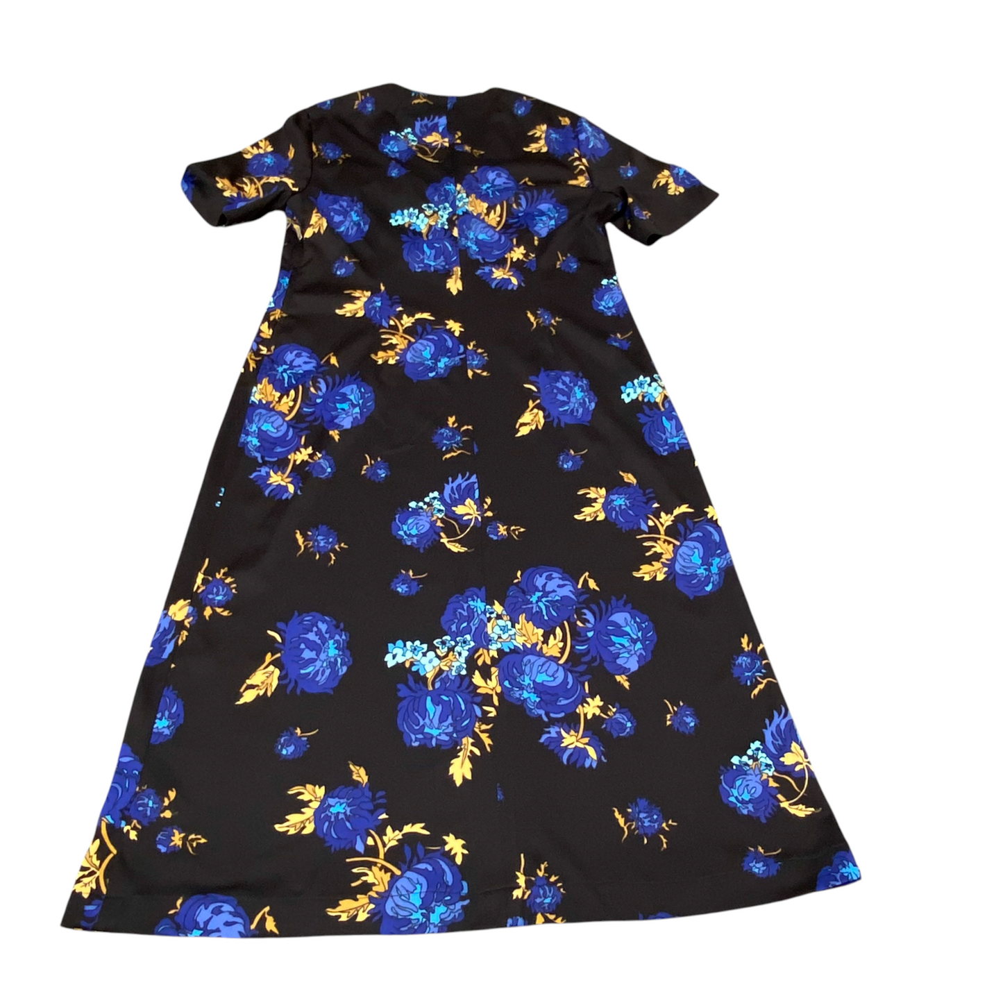 A-Line Dress Womens M Black Blue Floral Casual Short Sleeve V-Neck Pullover