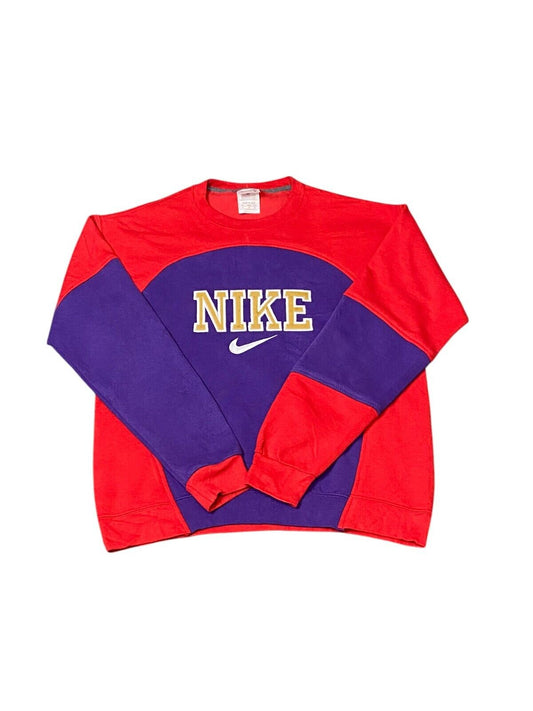 Nike Reworked Sweatshirt Mens Medium Red Purple Spellout Logo Crew Neck Vtg Y2K