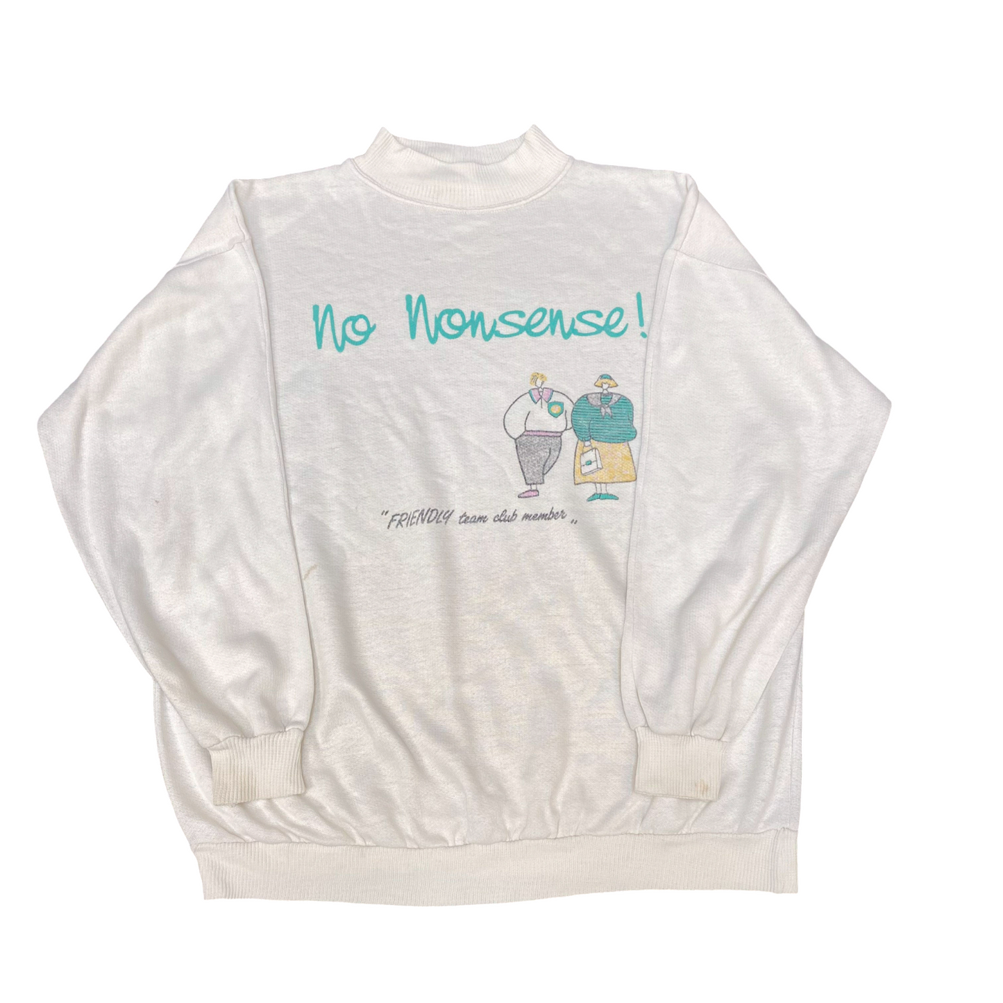 Sweatshirt Womens Large White No Nonsense Spellout Graphic Long Sleeve Pullover