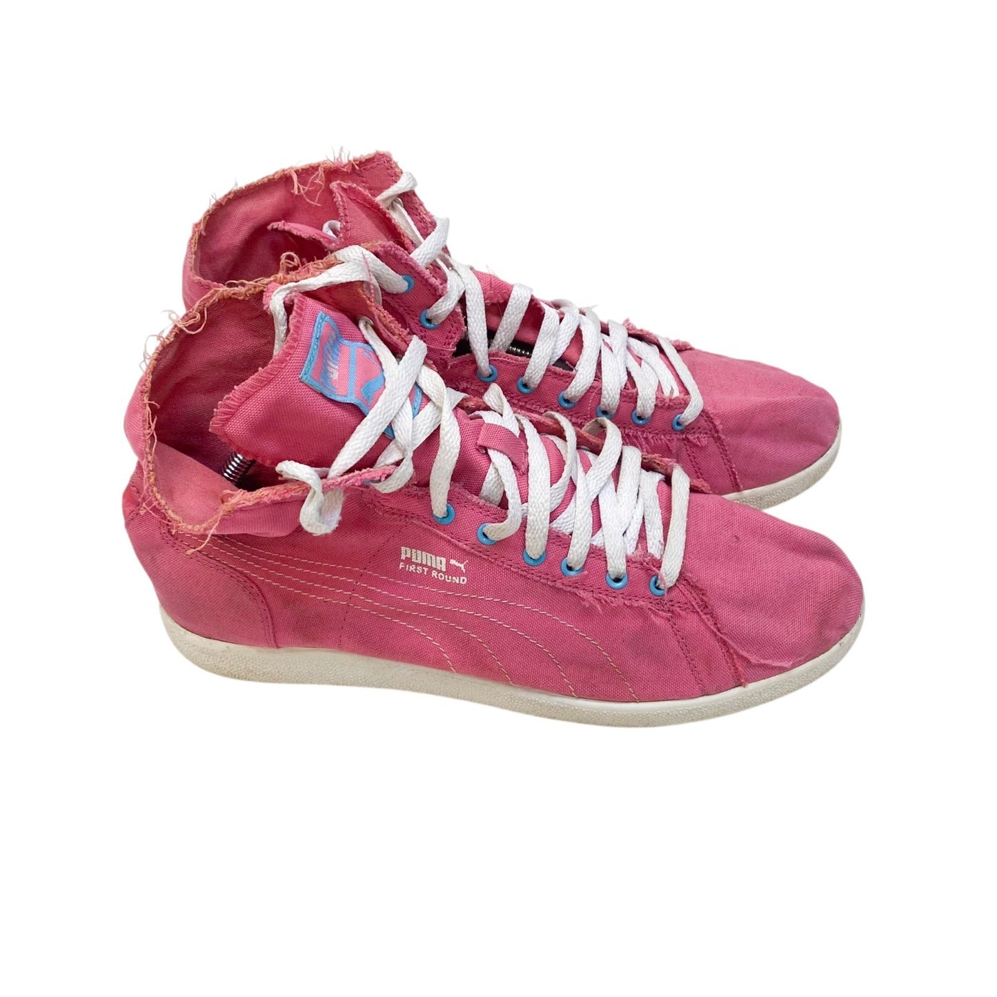 PUMA First Round Sneakers Women's UK 7.5 Safari Pink Canvas High Top Lace Up