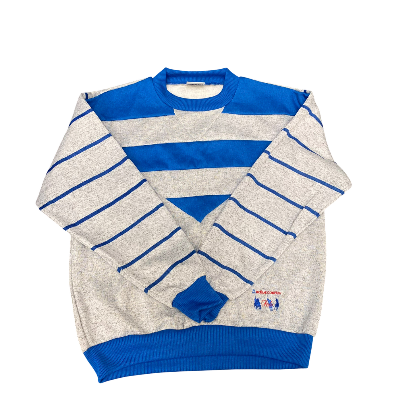 Active Sweatshirt Mens Small Grey Blue Striped Long Sleeve Crew Neck Pullover