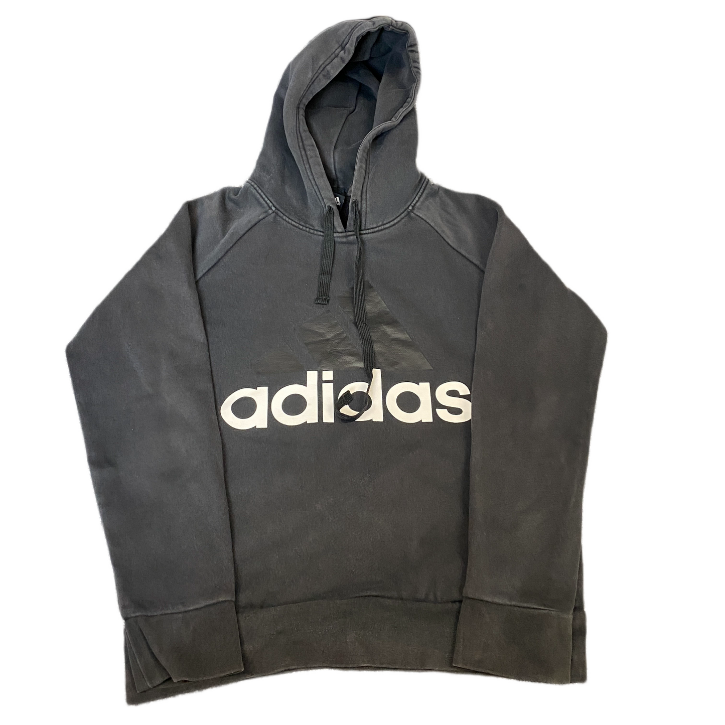 Adidas Hoodie Boys Small Black Graphic Logo Fleece Lined Long Sleeve Pullover