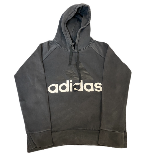 Adidas Hoodie Boys Small Black Graphic Logo Fleece Lined Long Sleeve Pullover