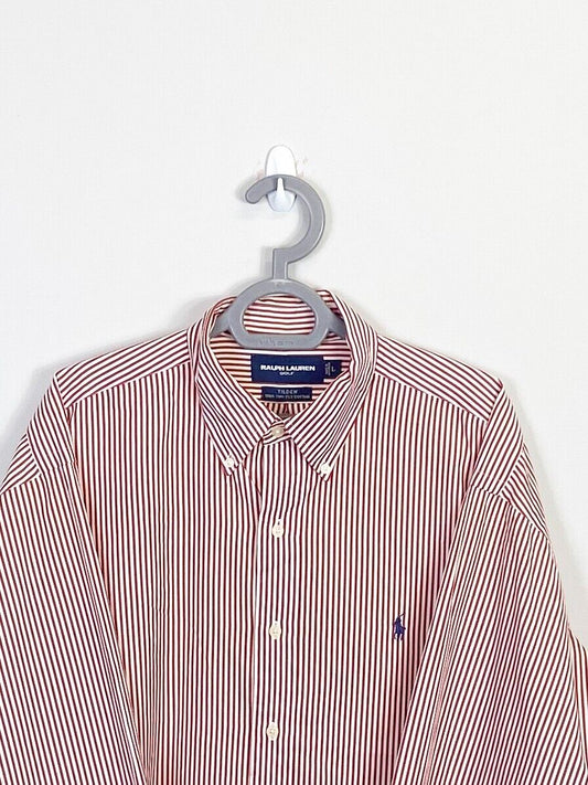 Ralph Lauren Shirt Men Large Red Stripe Two-Ply Cotton Small Blue Polo Pony Logo