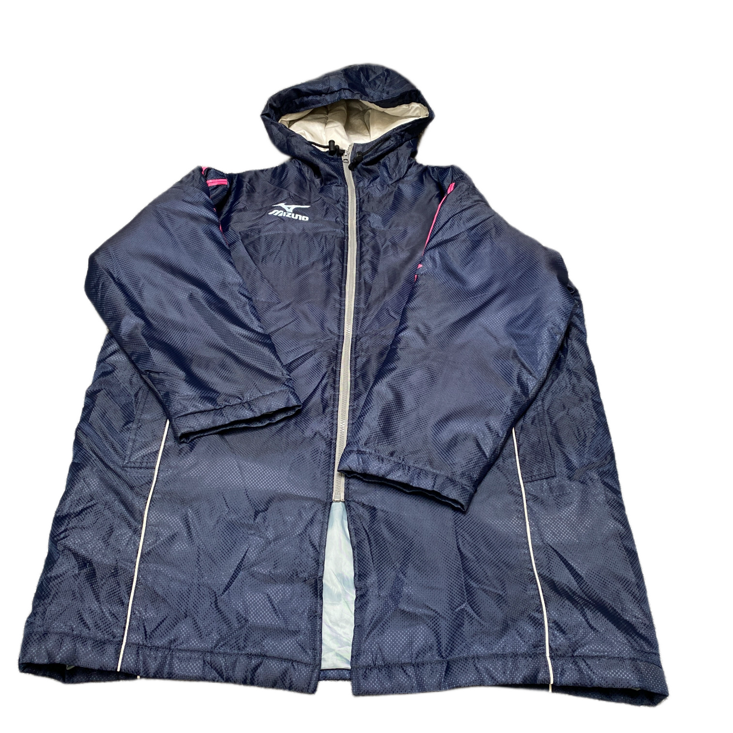 Vintage Mizuno Windbreaker Jacket Womens 2XL Navy Lined Logo Hooded Full Zipper