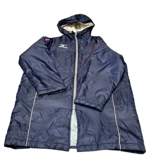 Vintage Mizuno Windbreaker Jacket Womens 2XL Navy Lined Logo Hooded Full Zipper