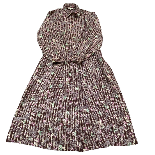 Tokyo Mode A-Line Dress Womens S Multi Floral Collared Long Sleeve Button Front