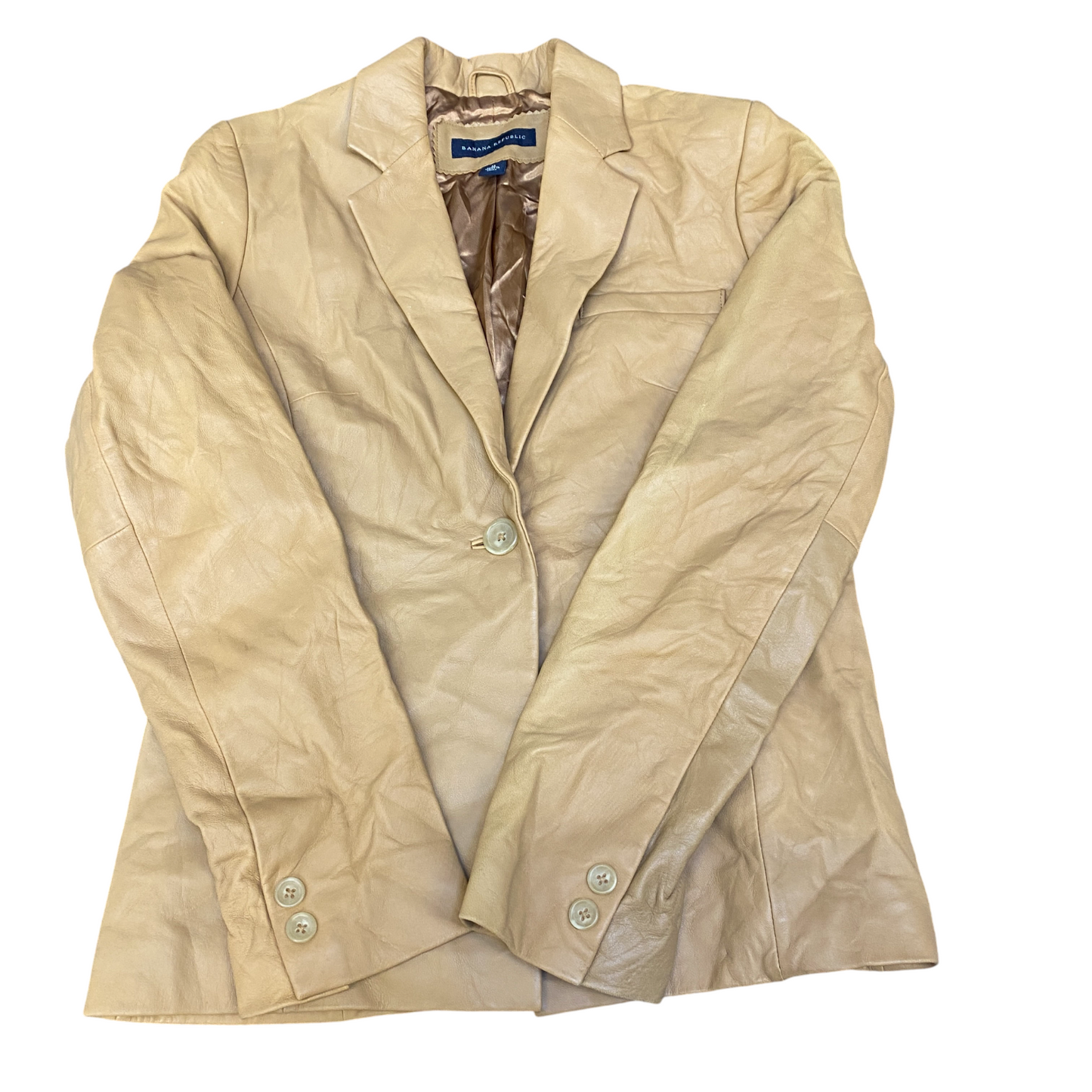 Banana Republic Genuine Leather Blazer Jacket Womens Small Beige Single Breasted