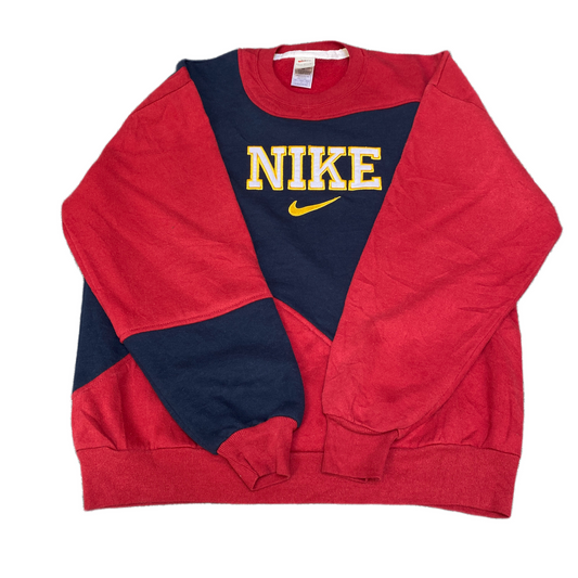 Nike Reworked Sweatshirt Mens Large Red Blue Embroidered Spellout Logo Vtg Y2K