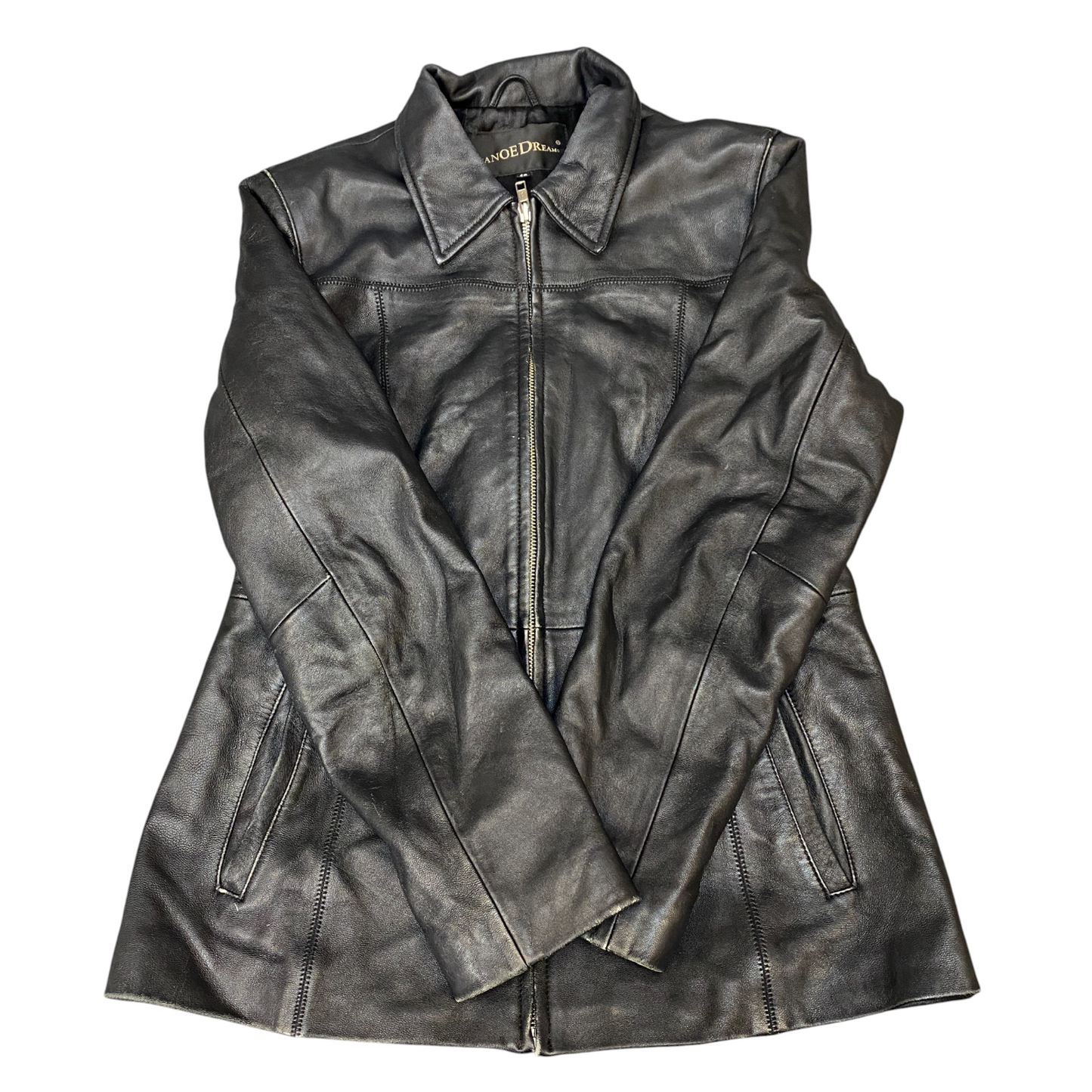 Canoe Dreams Lambs Leather Jacket Womens Medium Black Lined Collared Full Zip