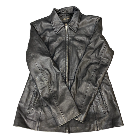 Canoe Dreams Lambs Leather Jacket Womens Medium Black Lined Collared Full Zip