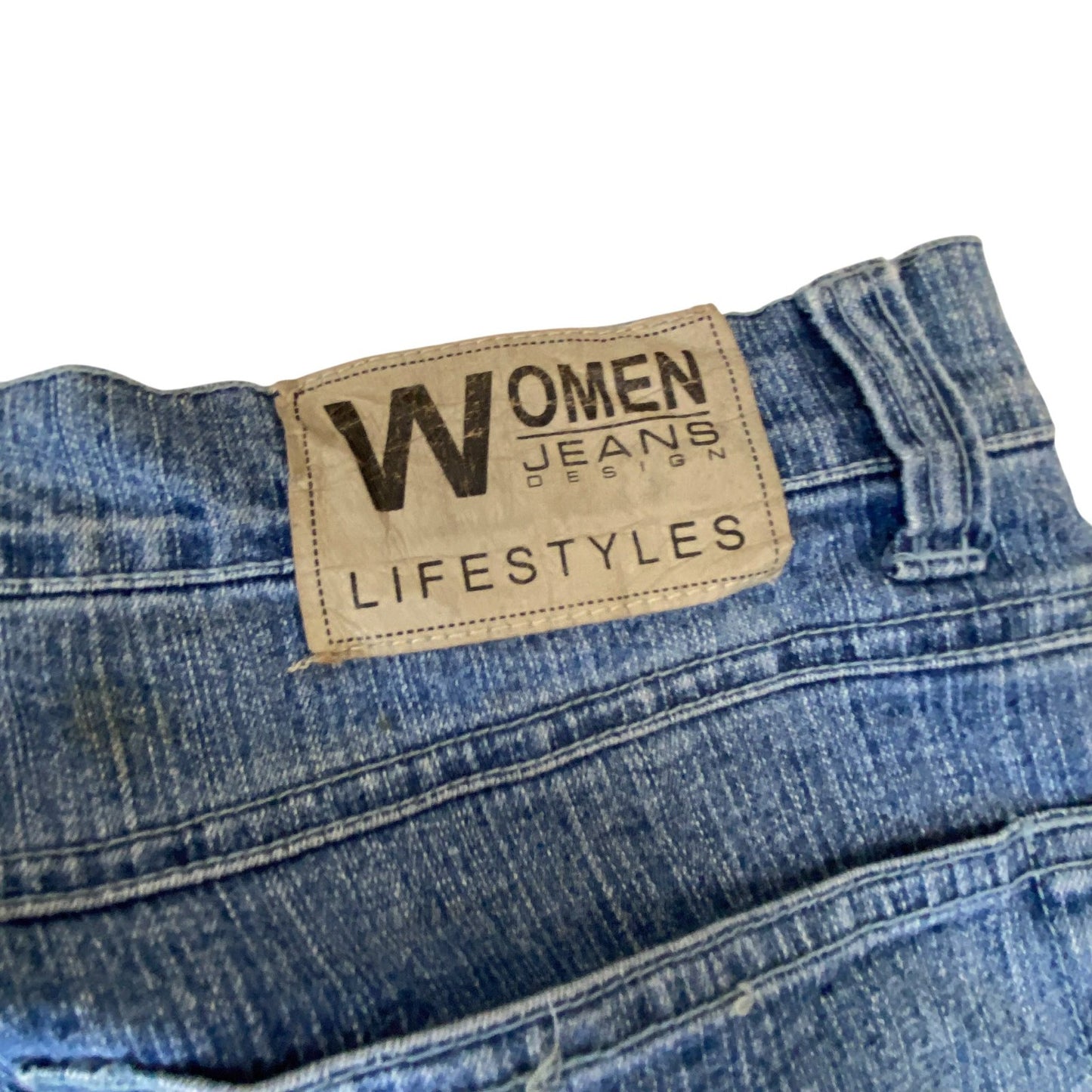 Women Jeans Large W30 L29 Blue Denim Wide Leg Embroidered Flat Front Outdoor