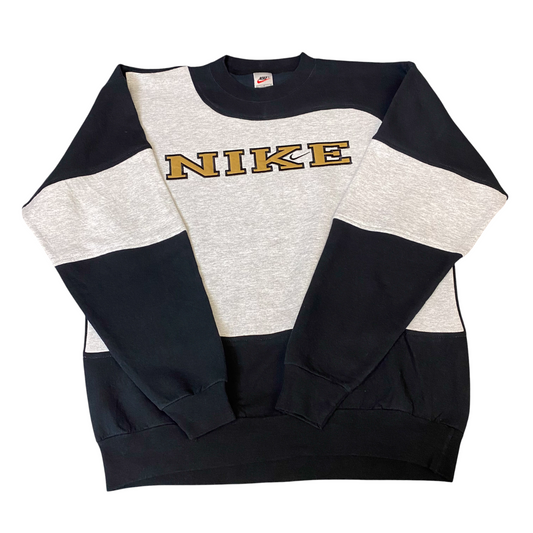 Nike Reworked Sweatshirt Mens L Black Grey Embroidered Spellout Logo Vintage Y2K