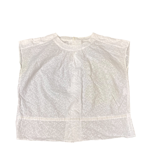Blouse Top Womens M White Eyelet Sleeveless Round Neck Back Buttons Outdoor