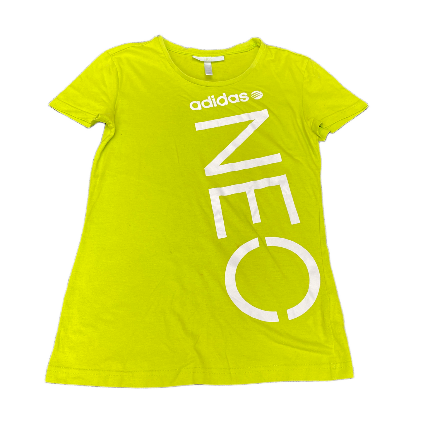 Adidas Neo T-Shirt Girls S Neon Green Graphic Logo Short Sleeve Crew Neck Tee