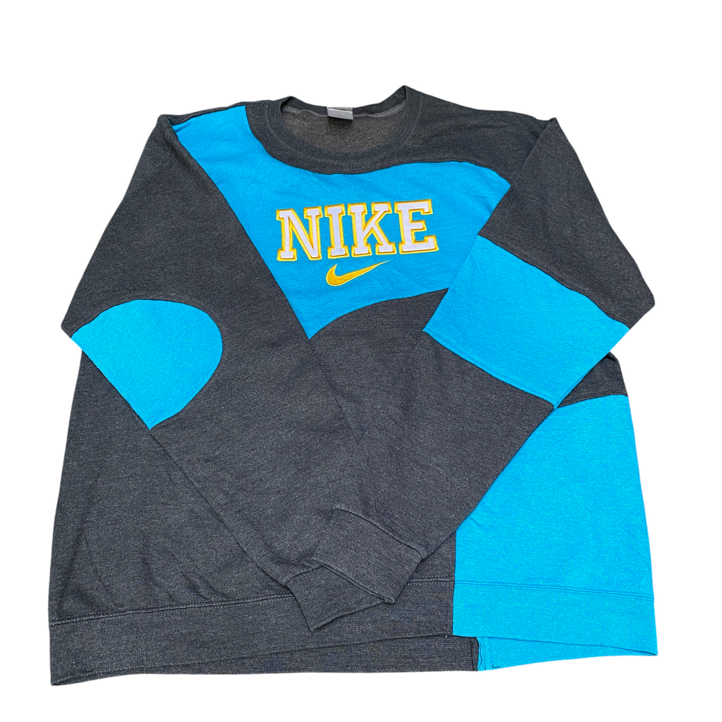 Nike Reworked Sweatshirt Mens L Black Blue Embroidered Spellout Logo Vintage Y2K