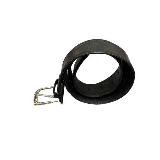 Mens Waist Belt Black Leather Heavy Duty Adjustable Pin Buckle Size 39.5 inches