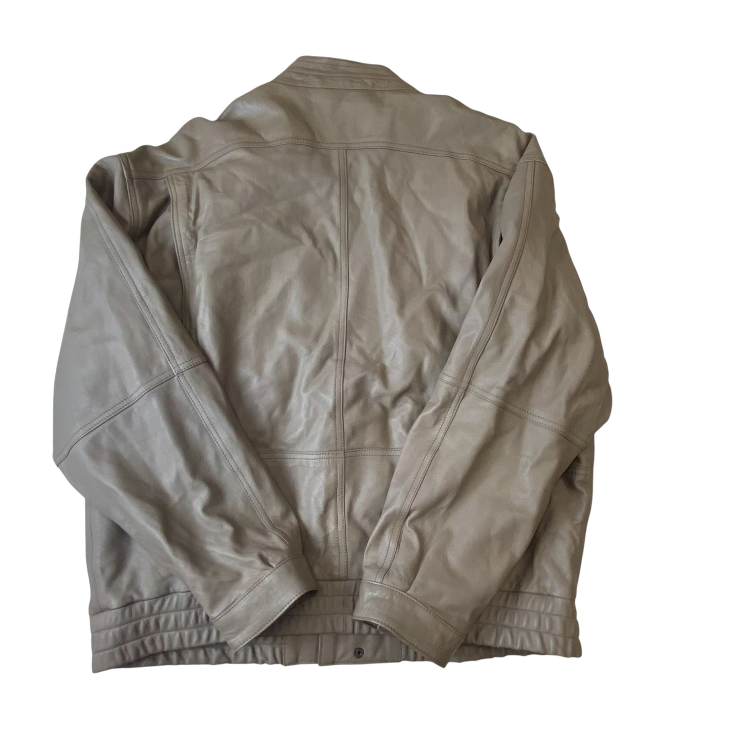 Mens Faux Leather Medium Beige Lined Long Sleeve Snap Button Elasticated Hem