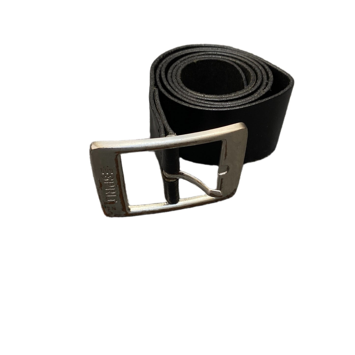 Esprit Waist Belt Mens Black Leather Adjustable Silver Pin Buckle 37 inches