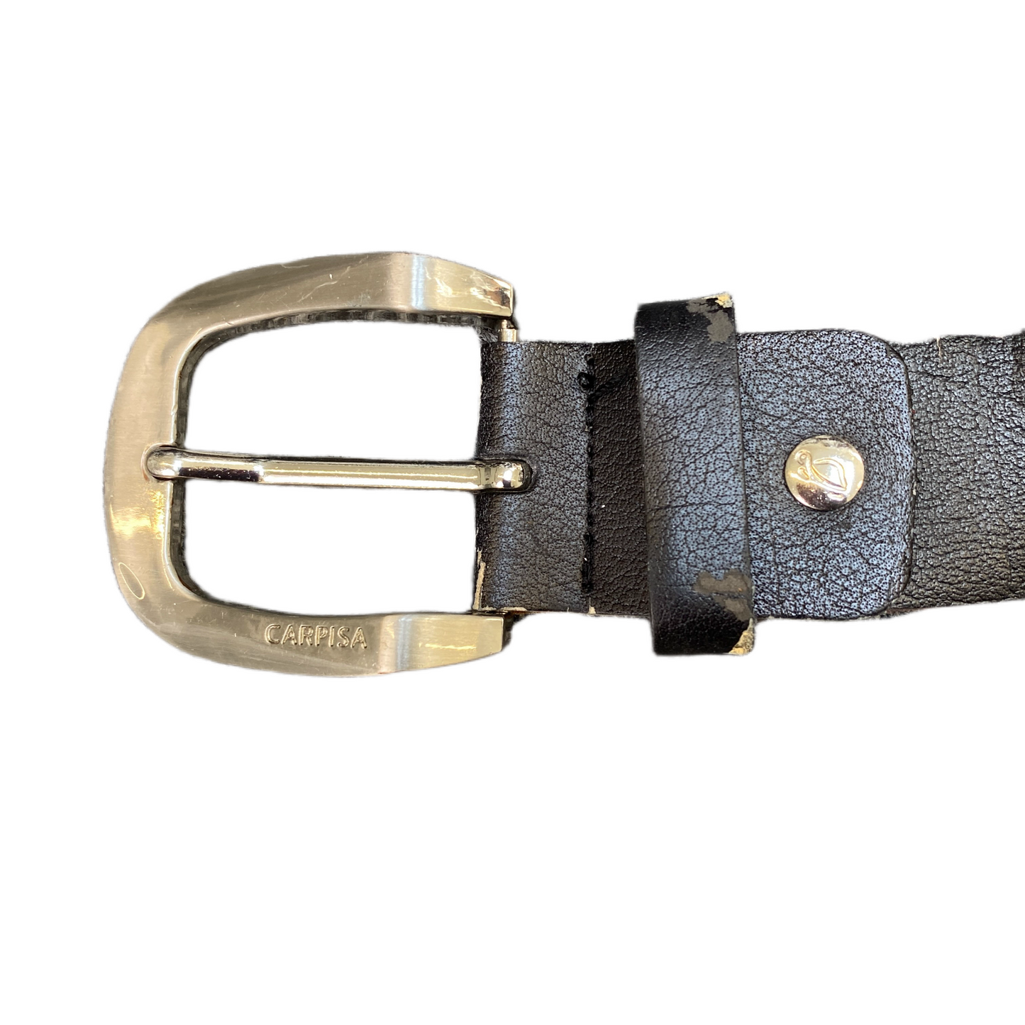 Carpisa Waist Belt Mens Black Leather Adjustable Silver Pin Buckle 49.5 inches