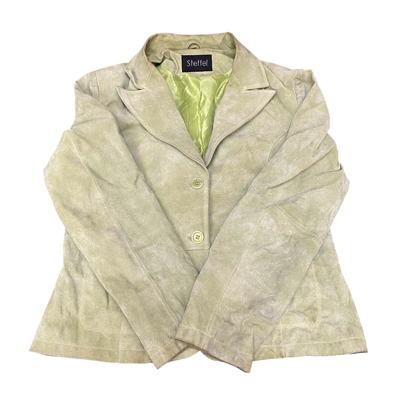 Steffel Real Leather Blazer Jacket Womens M Green Notch Lapel Single Breasted