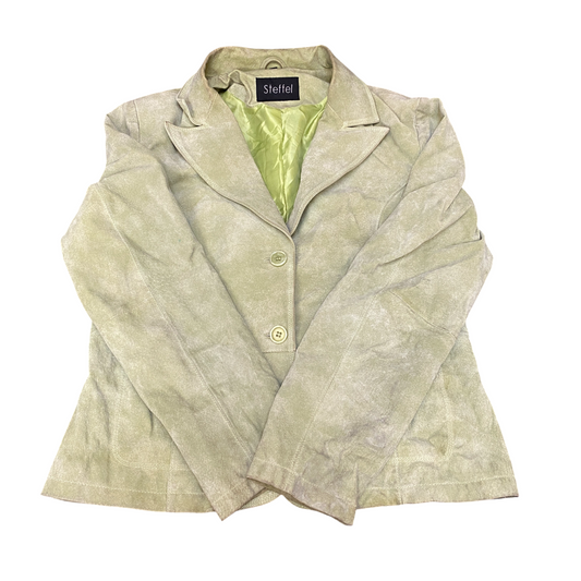 Steffel Real Leather Blazer Jacket Womens M Green Notch Lapel Single Breasted