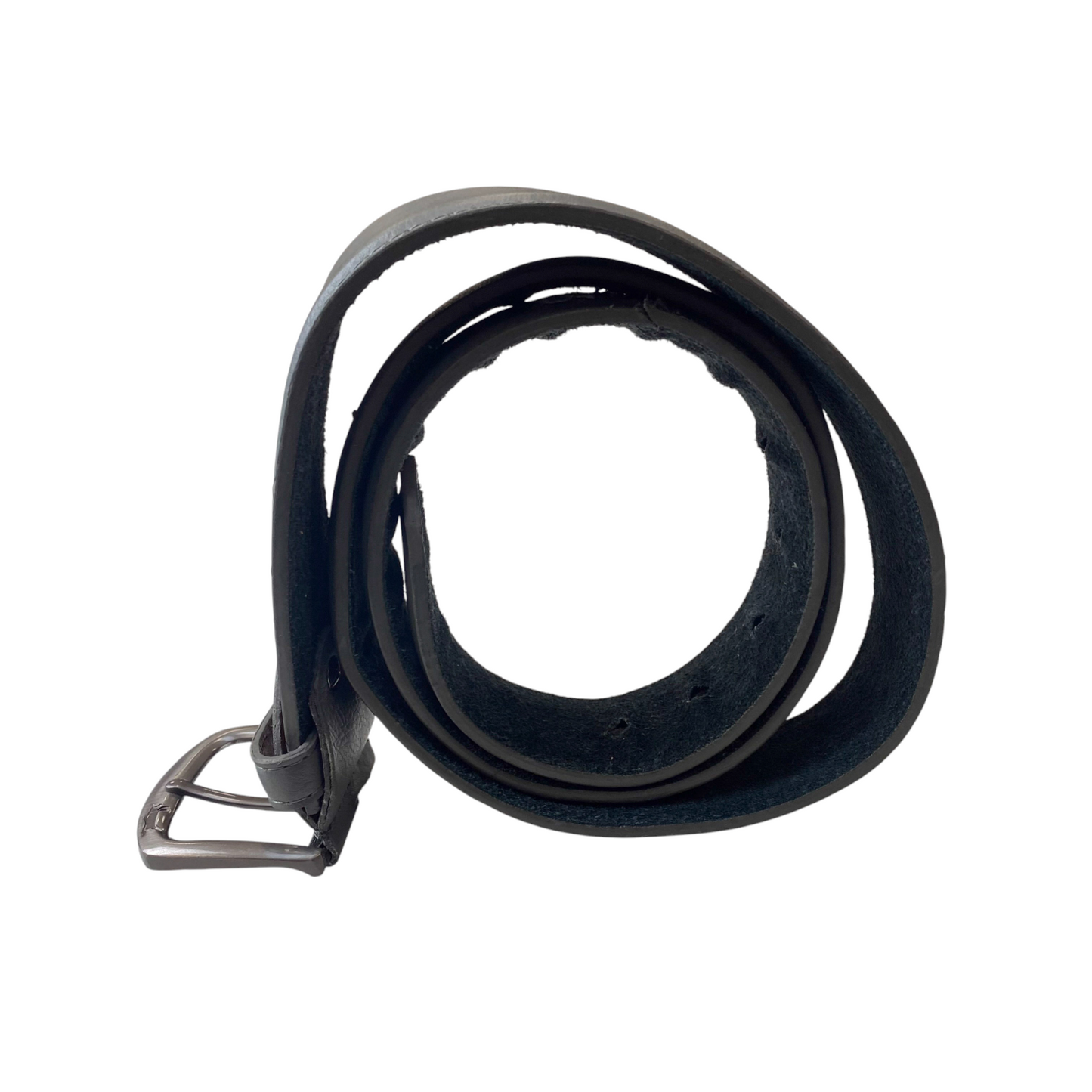 VEN-TOMY Waist Belt Mens Black Real Leather Adjustable Silver Buckle Size 43 in