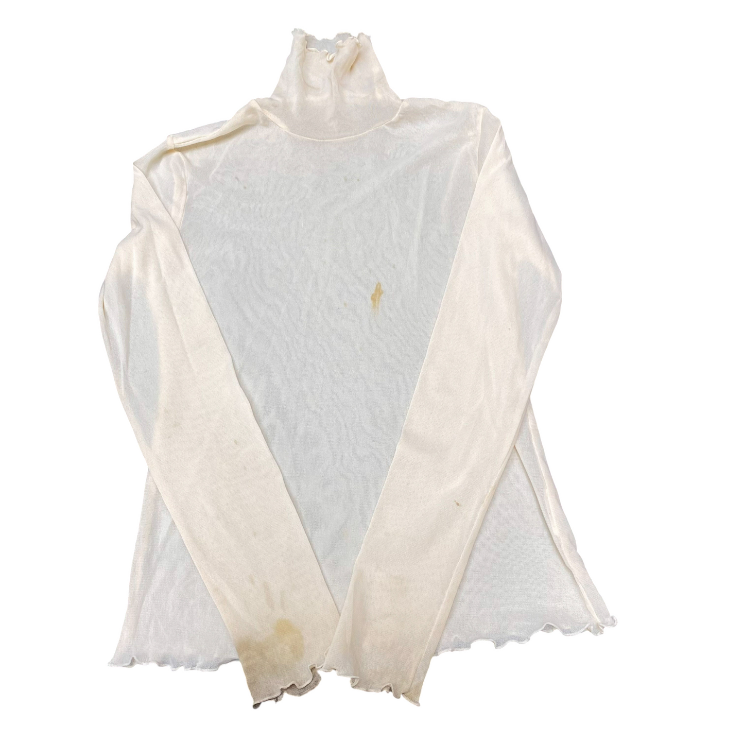 Blouse Top Womens S Cream Sheer Casual Long Sleeve Turtle Neck Outdoor Pullover