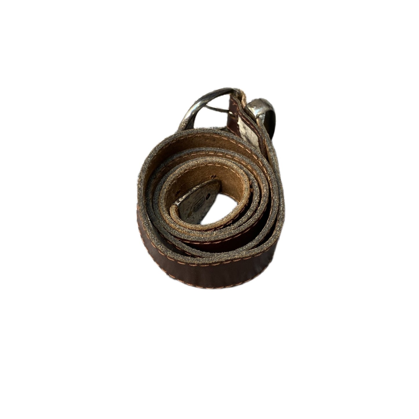 Mustang Waist Belt Mens Dark Brown Leather Adjustable Silver Buckle 35 inches