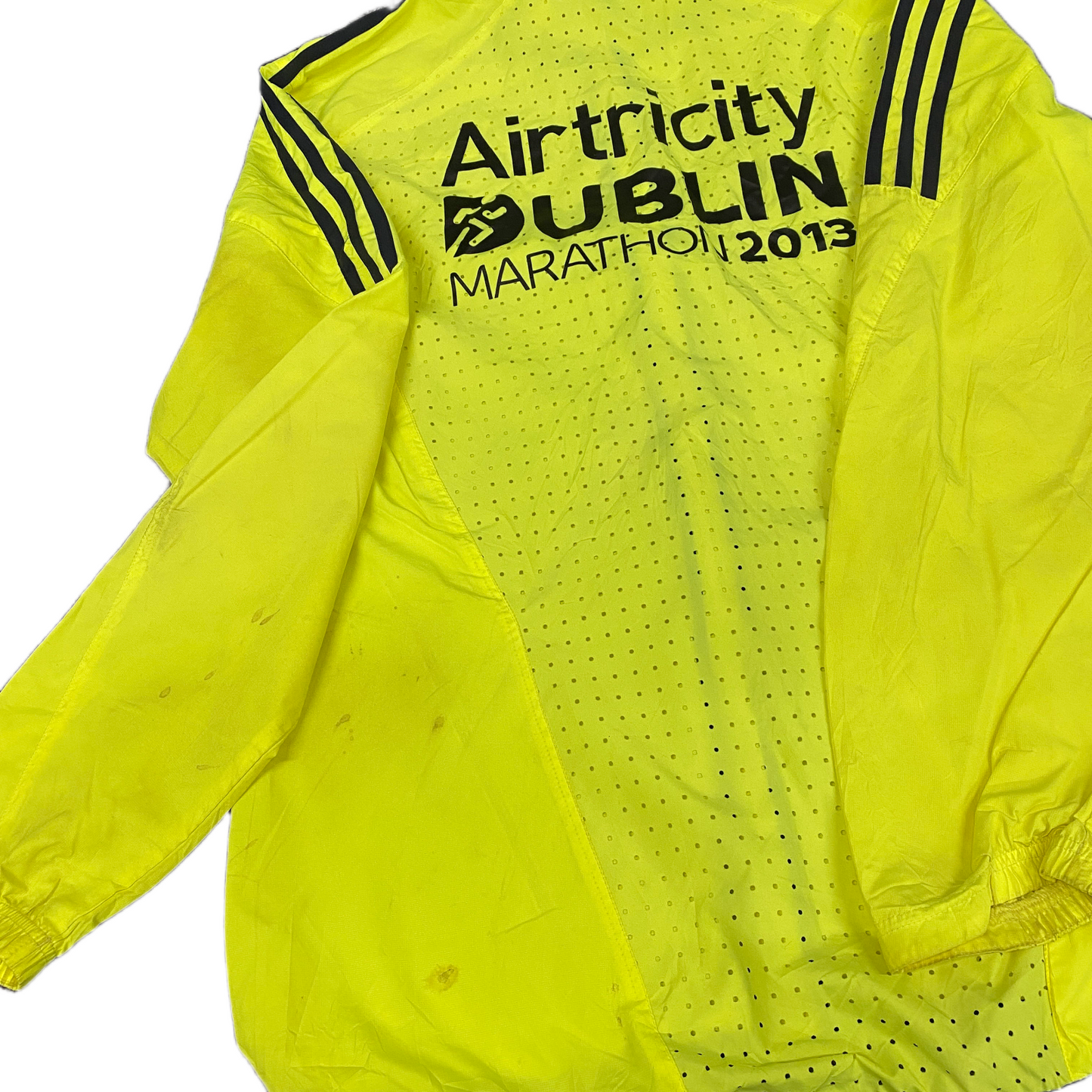 Adidas Running Jacket Men L Yellow Black 3-Stripes 2013 Dublin Marathon Full Zip