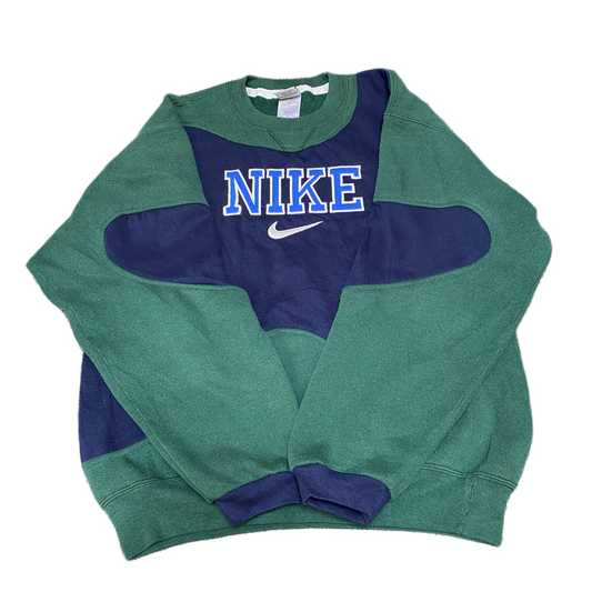 Nike Reworked Sweatshirt Mens M Green Blue Embroidered Spellout Logo Vintage Y2K