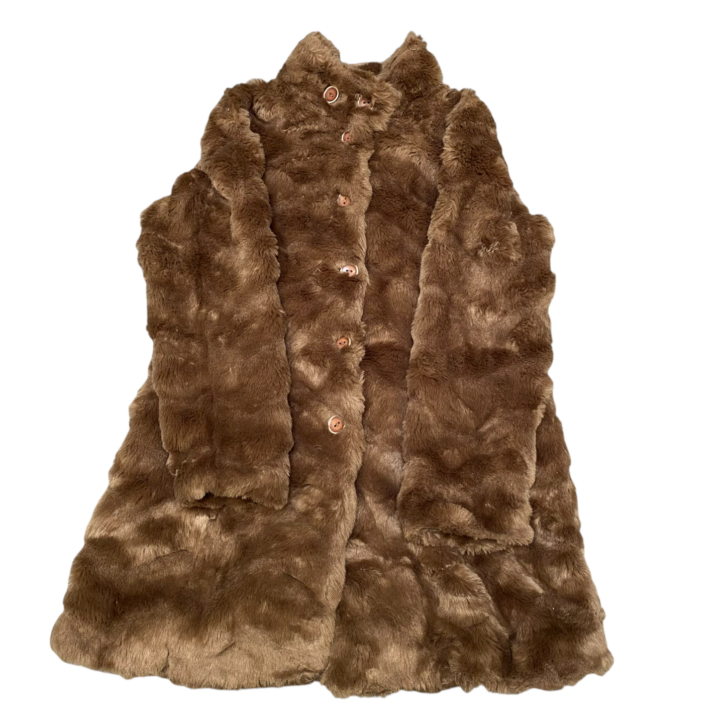 Women's Faux Fur Coat Large Brown Lined Plush Soft Long Sleeve Button Front