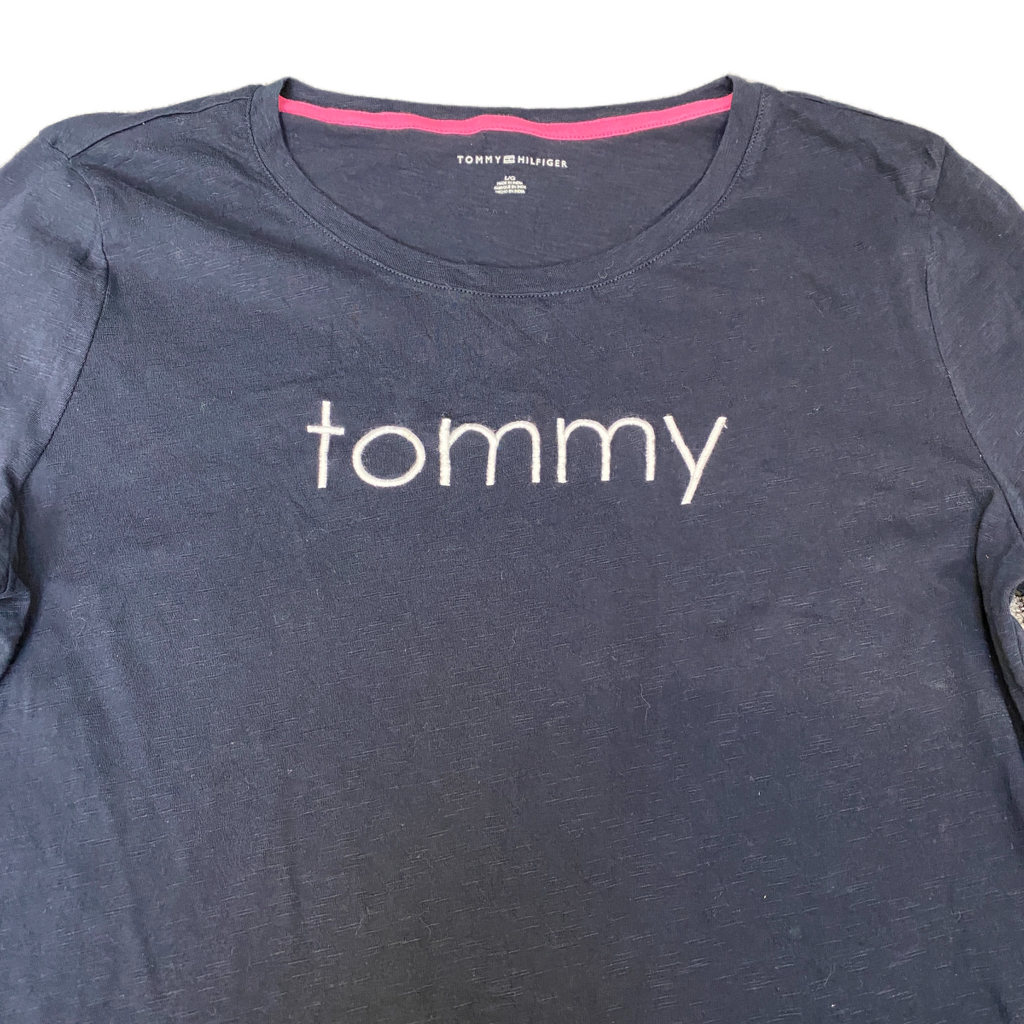 Tommy Hilfiger T-Shirt Womens Large Navy Embroidered Short Sleeve Pullover Tee