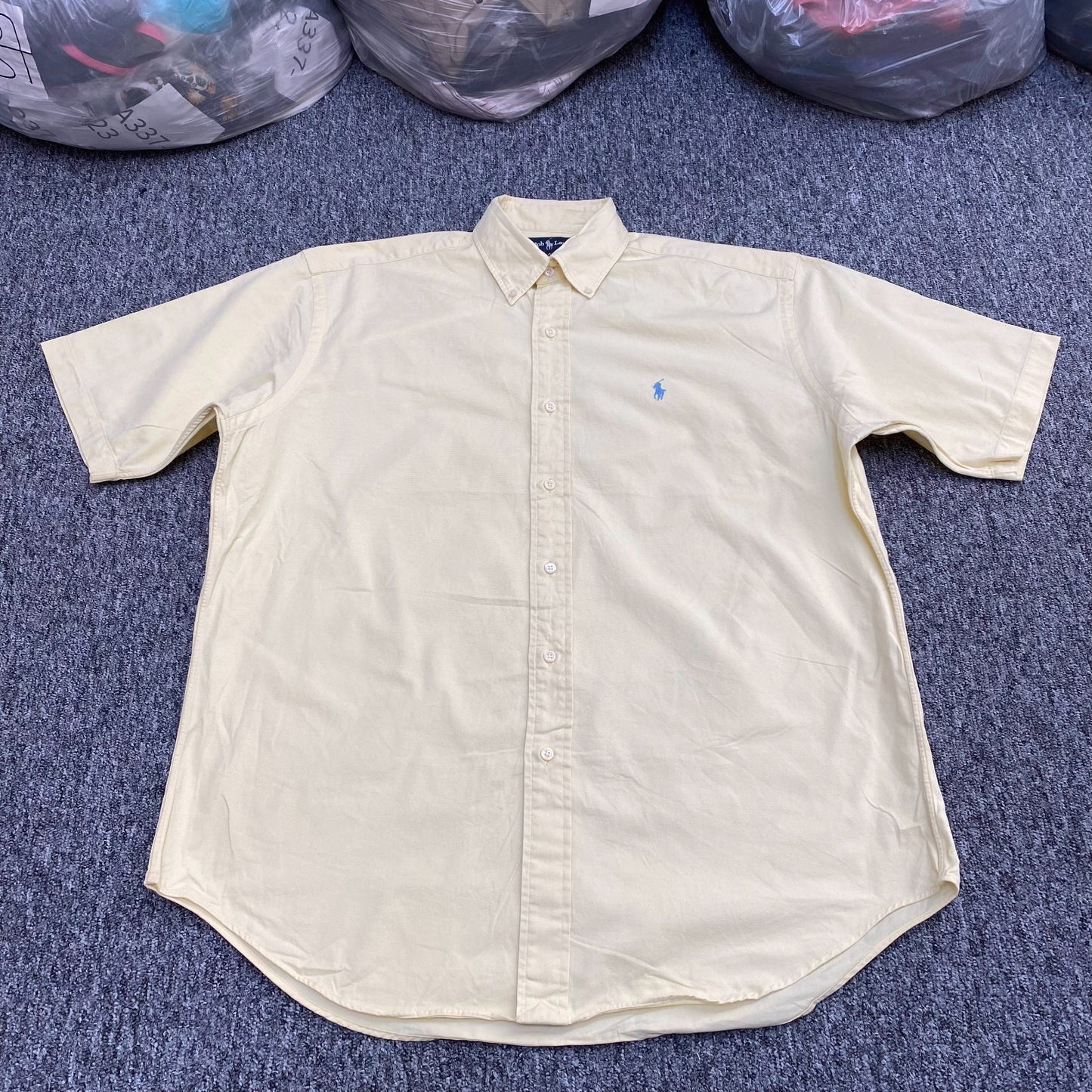 Ralph Lauren Shirt Mens M Cream Blaire Short Sleeve Pony Logo Button Down