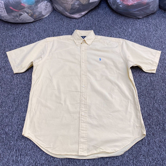 Ralph Lauren Shirt Mens M Cream Blaire Short Sleeve Pony Logo Button Down