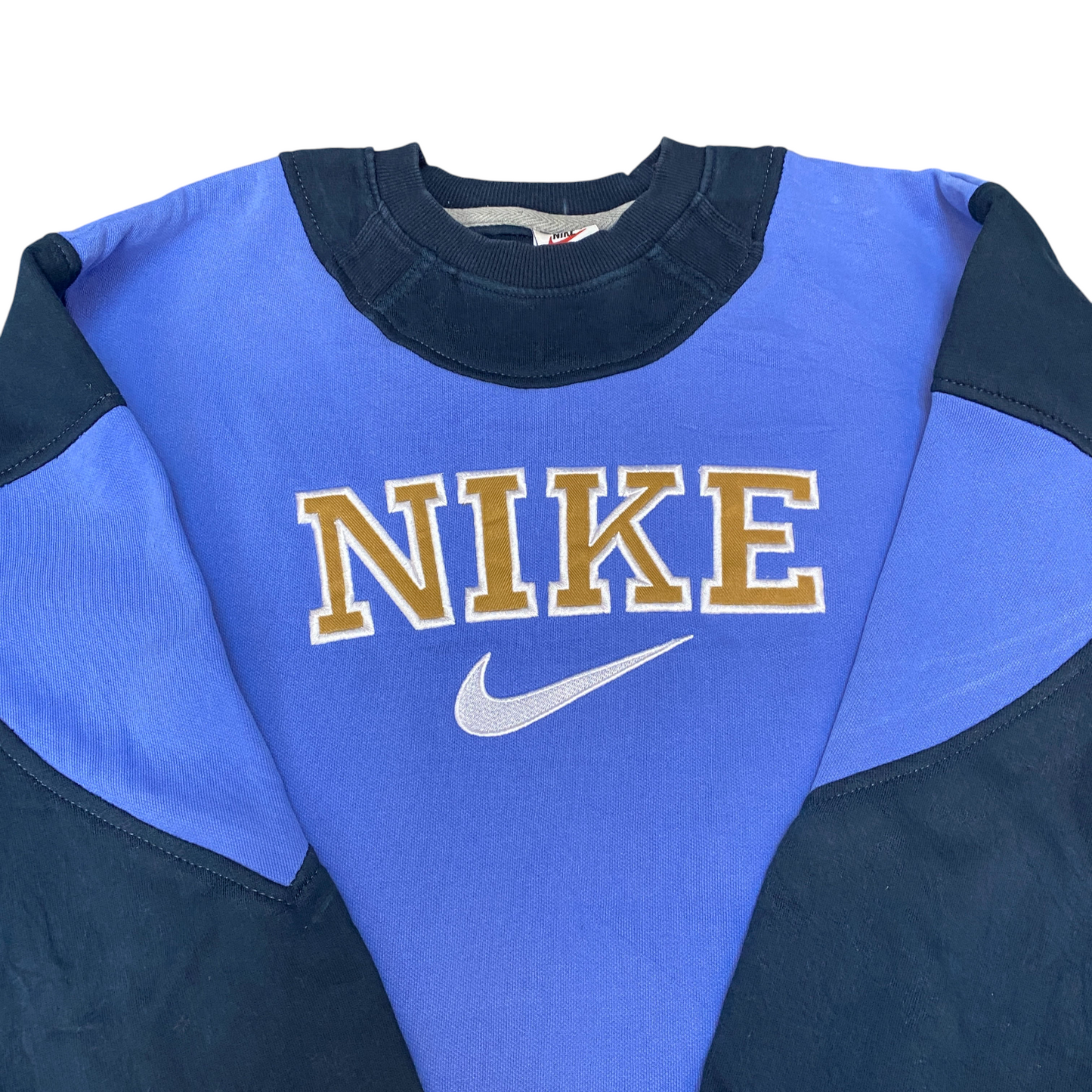 Nike Reworked Sweatshirt Men M Purple Navy Embroidered Spellout Logo Vintage Y2K