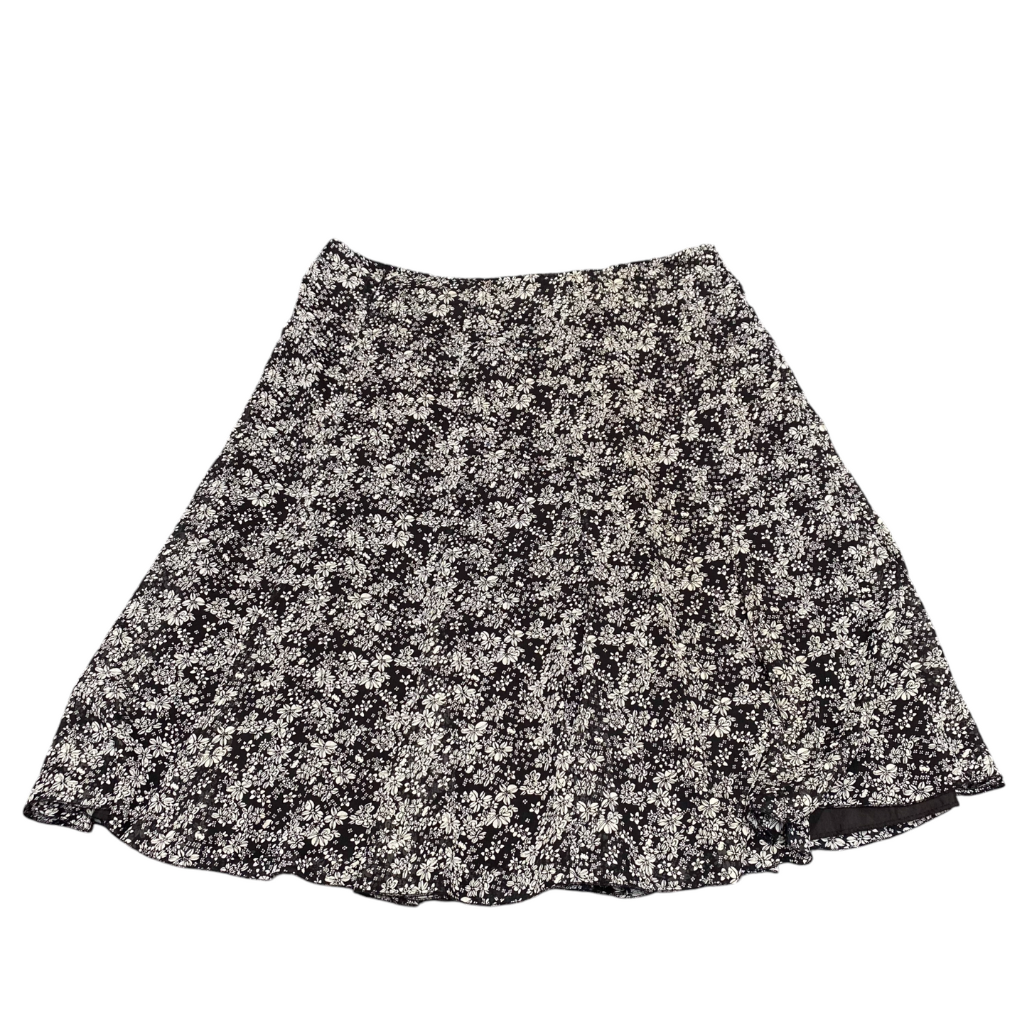 Women's A Line Skirt XXL Black White Ditsy Floral Print Linen Crinkle Pull On