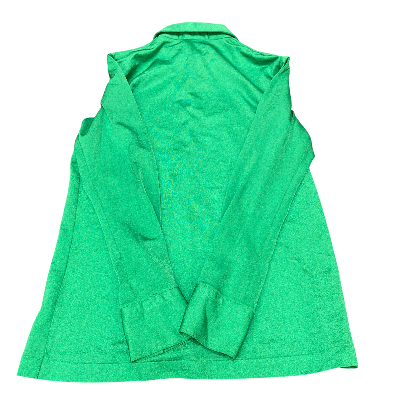 Jully Star Shirt Top Women S Green Solid Satin Long Sleeve Collared Button Front