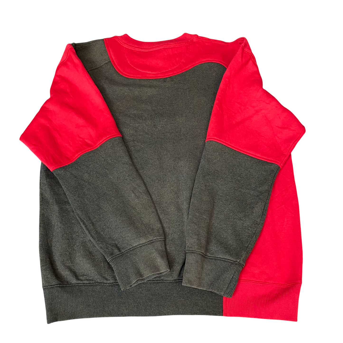 Nike Reworked Sweatshirt Mens Large Red Grey Embroidered Spellout Logo Vtg Y2K