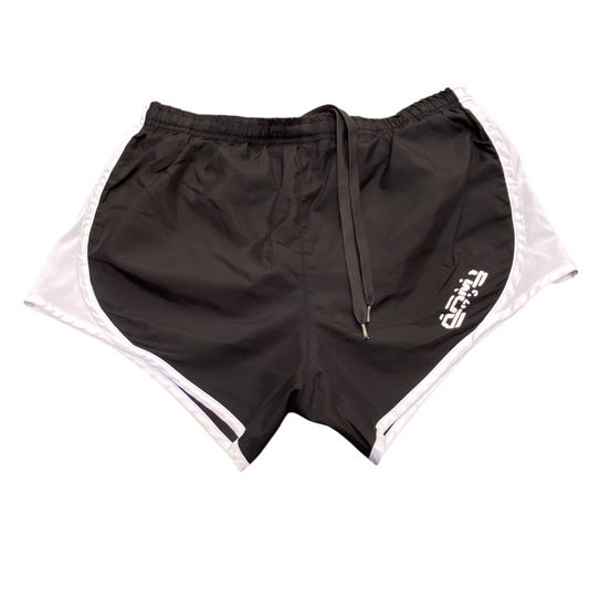 Running Sprinter Shorts M Black Stretch Elastic Waist Drawstring Dolphin Hem