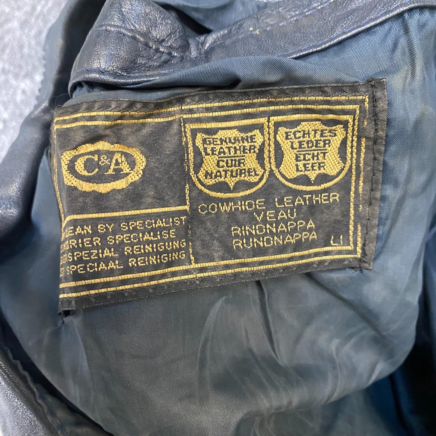 C&A Genuine Leather Biker Jacket Mens Large Black Lined Long Sleeve Full Zipper