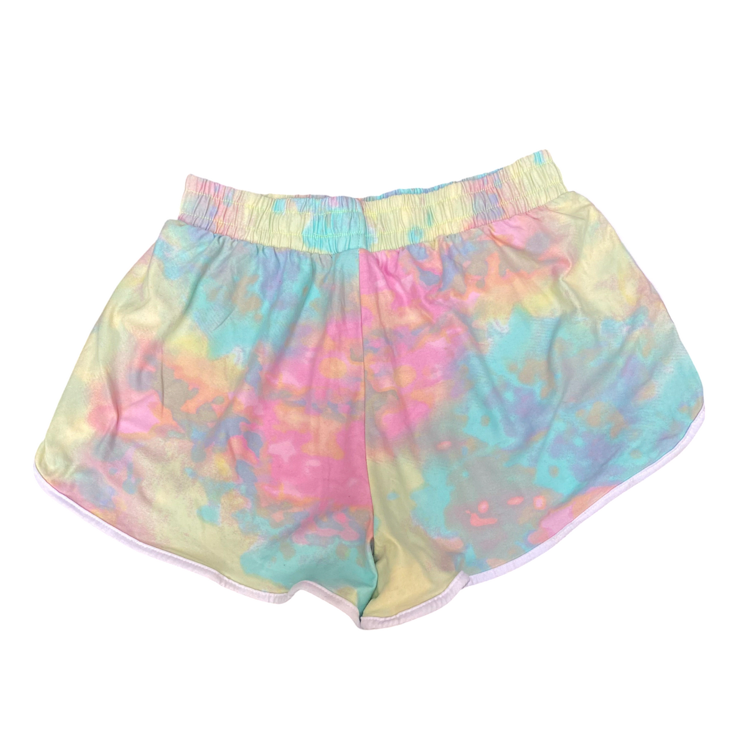 Running Sprinter Shorts Women Large Multicoloured Tie Dye Drawstring Dolphin Hem