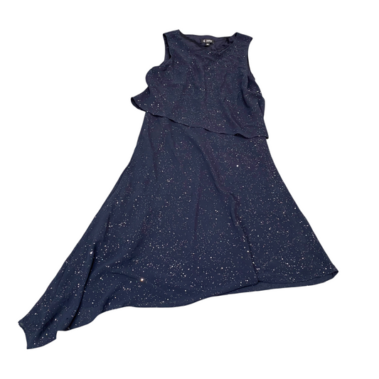 C RSVP Cocktail Dress Womens S Blue Sequin Sleeveless Asymmetrical Hem Pullover