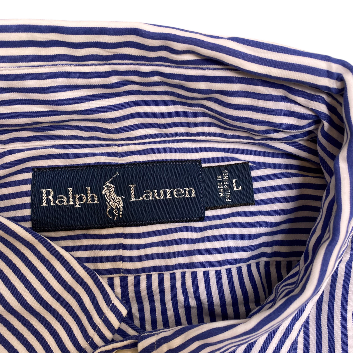 Ralph Lauren Shirt Mens Large Blue Striped Long Sleeve Small Blue Polo Pony Logo