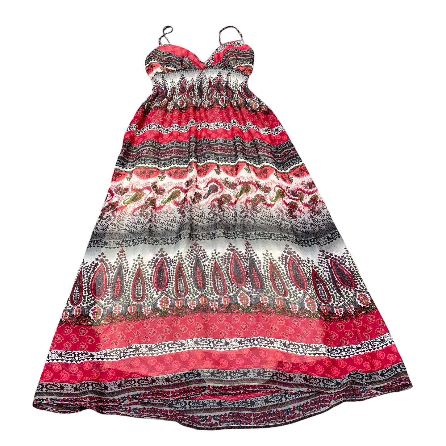 She's Cool A-Line Dress Womens S Multi Paisley Smocked Waist Sweetheart Neck