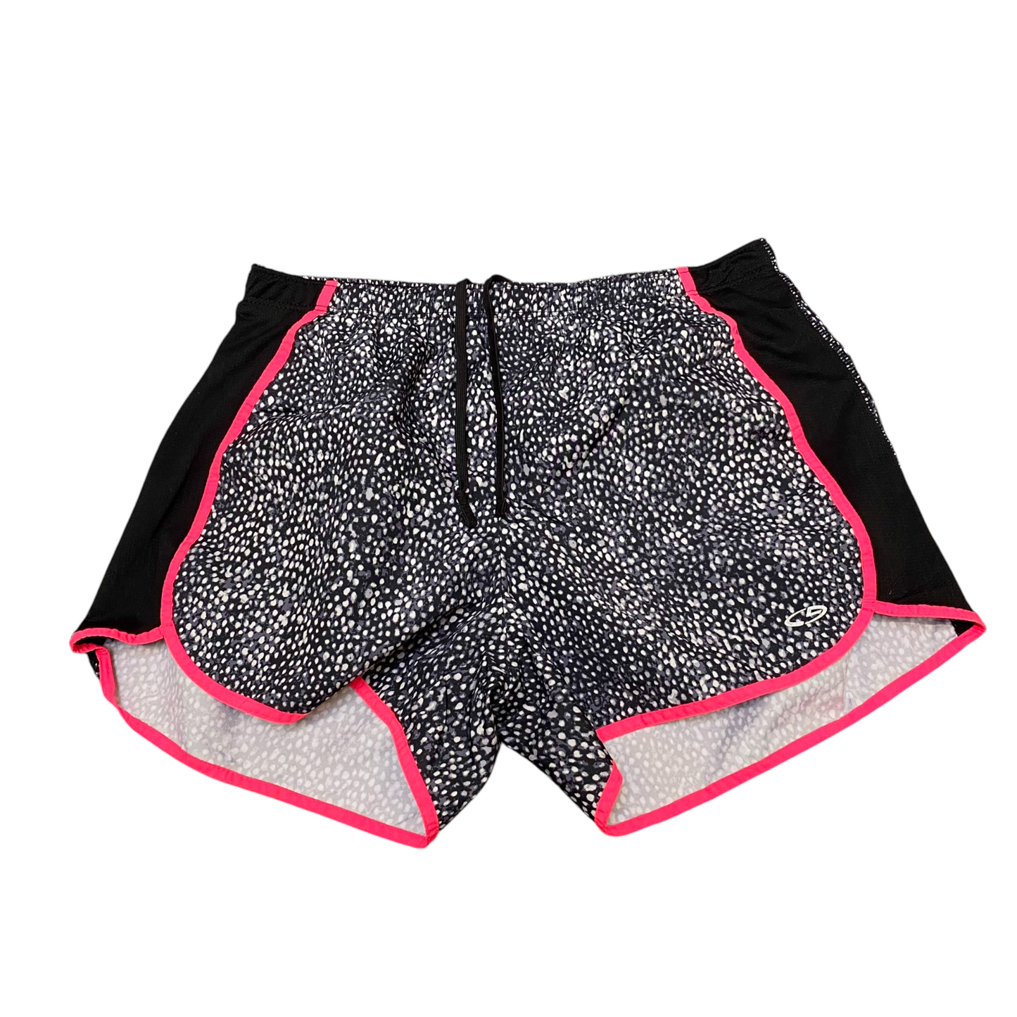 Running Sprinter Shorts Womens Small Black White Lined Printed Drawstring Waist