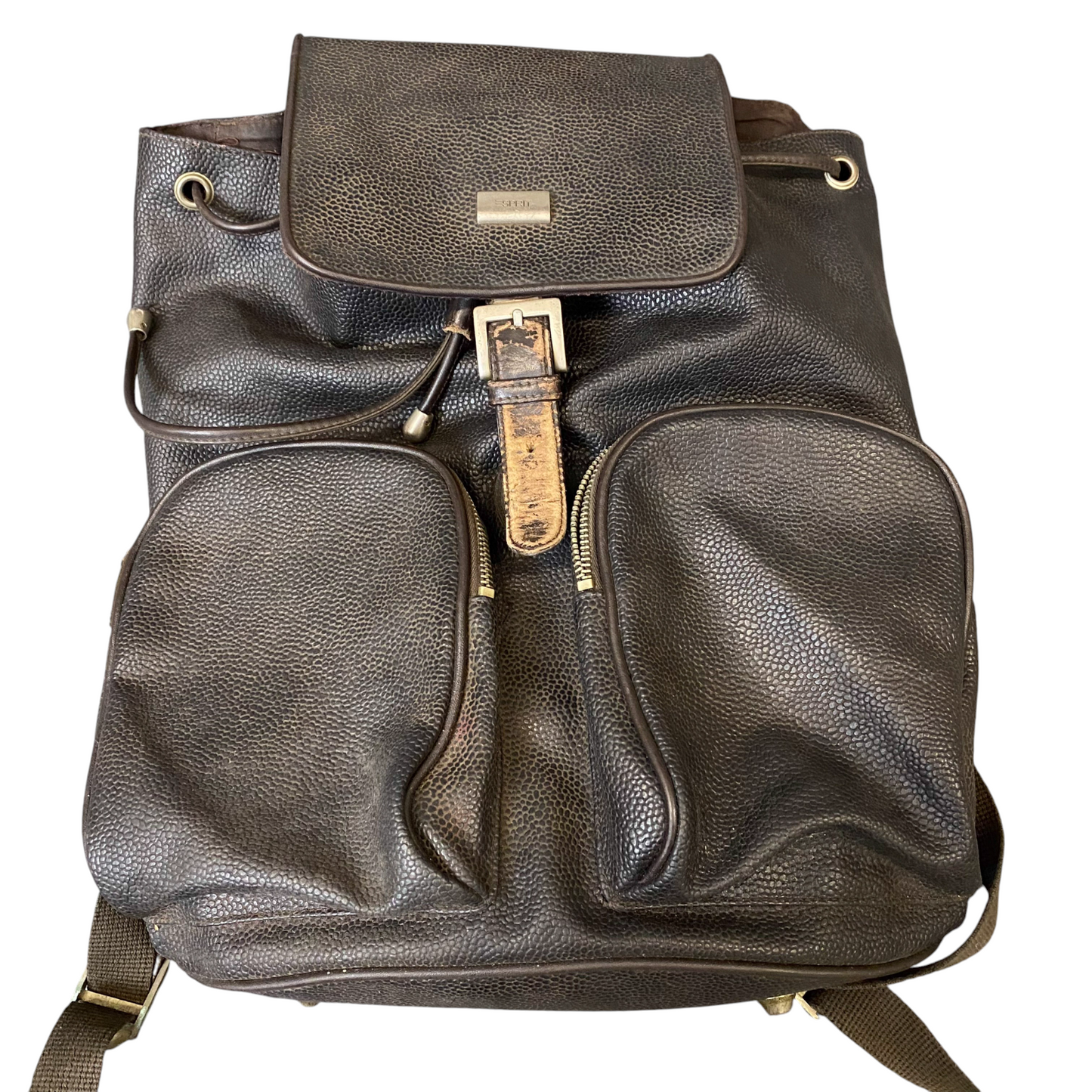 Esprit Travel Backpack Womens Black Pebbled Leather Adjustable Shoulder Strap