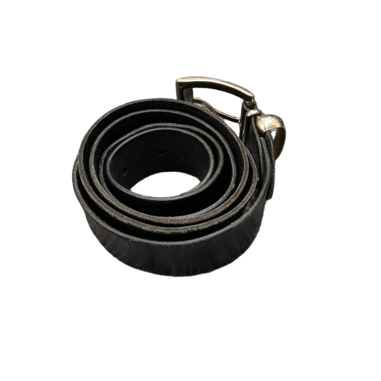 Waist Belt Mens Black Leather Adjustable Classic Silver Pin Buckle 45 Inches