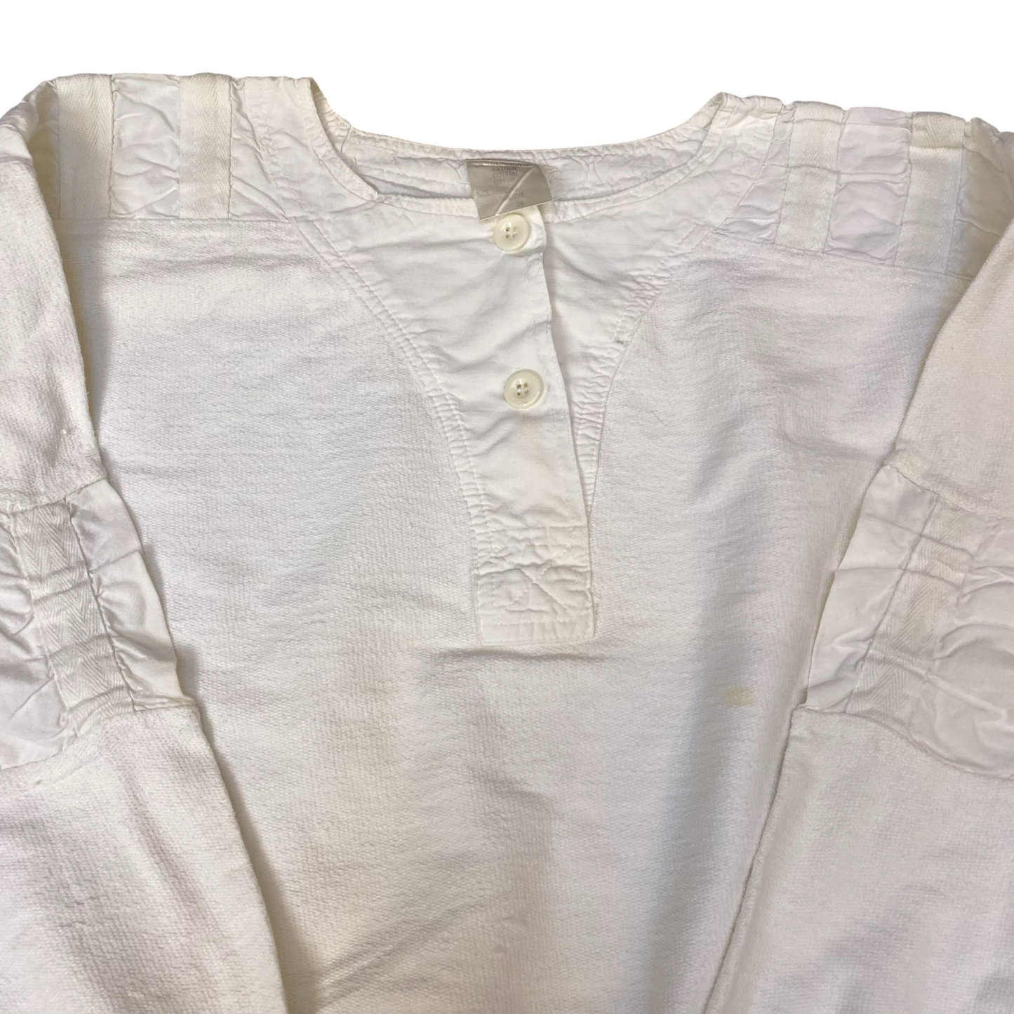 Jumper Womens Large White Patch Work Long Raglan Sleeve 1/4 Buttons Pullover