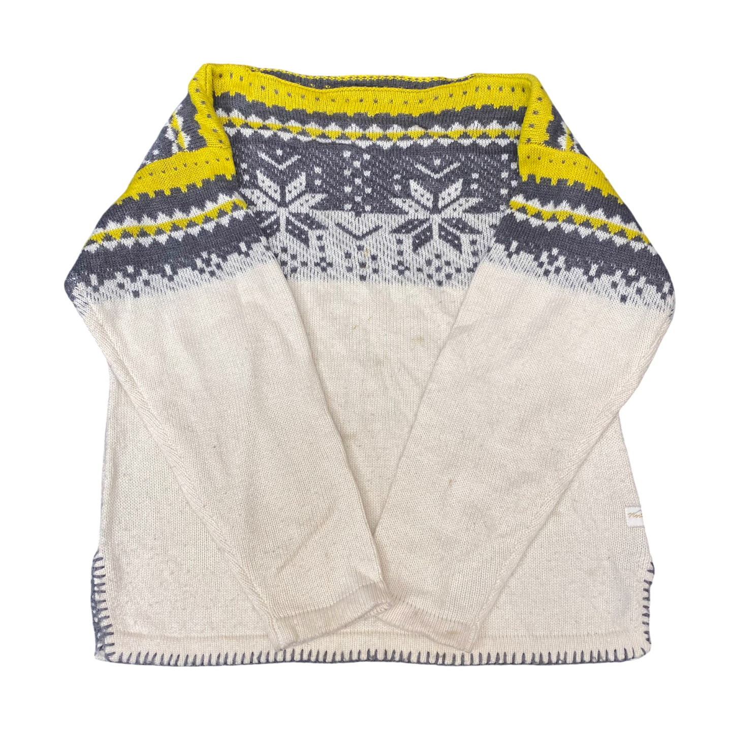 Northern Truck Jumper Womens Medium White Yellow Fair Isle Warm Winter Pullover